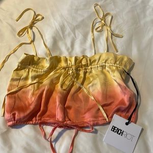 BEACH RIOT Ombré Yellow Orange Shoulder Tie Crop Top
